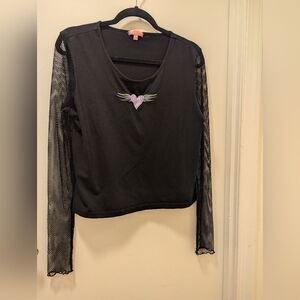 1X Sugar Thrills black, fishnet shirt with embroidered heart
